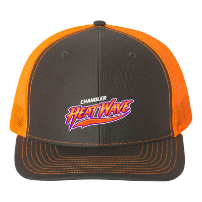 Adult Unisex PRINTED Richardson Mesh-Back Trucker Cap - Purple/Orange Logo Thumbnail